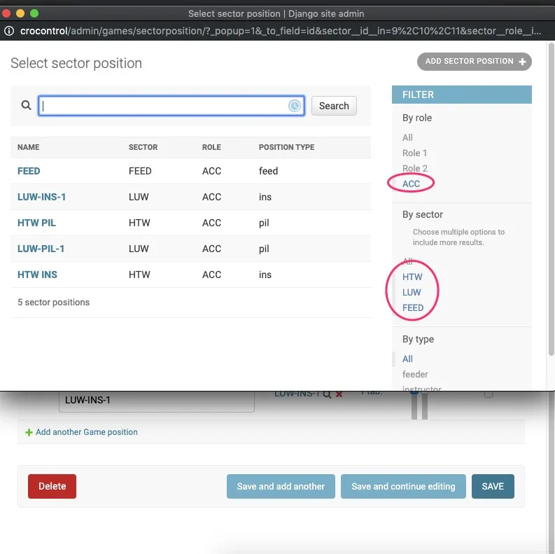 Auto-filtered picker — the current role and sector scope the options shown, so the picker stays usable as the catalog grows