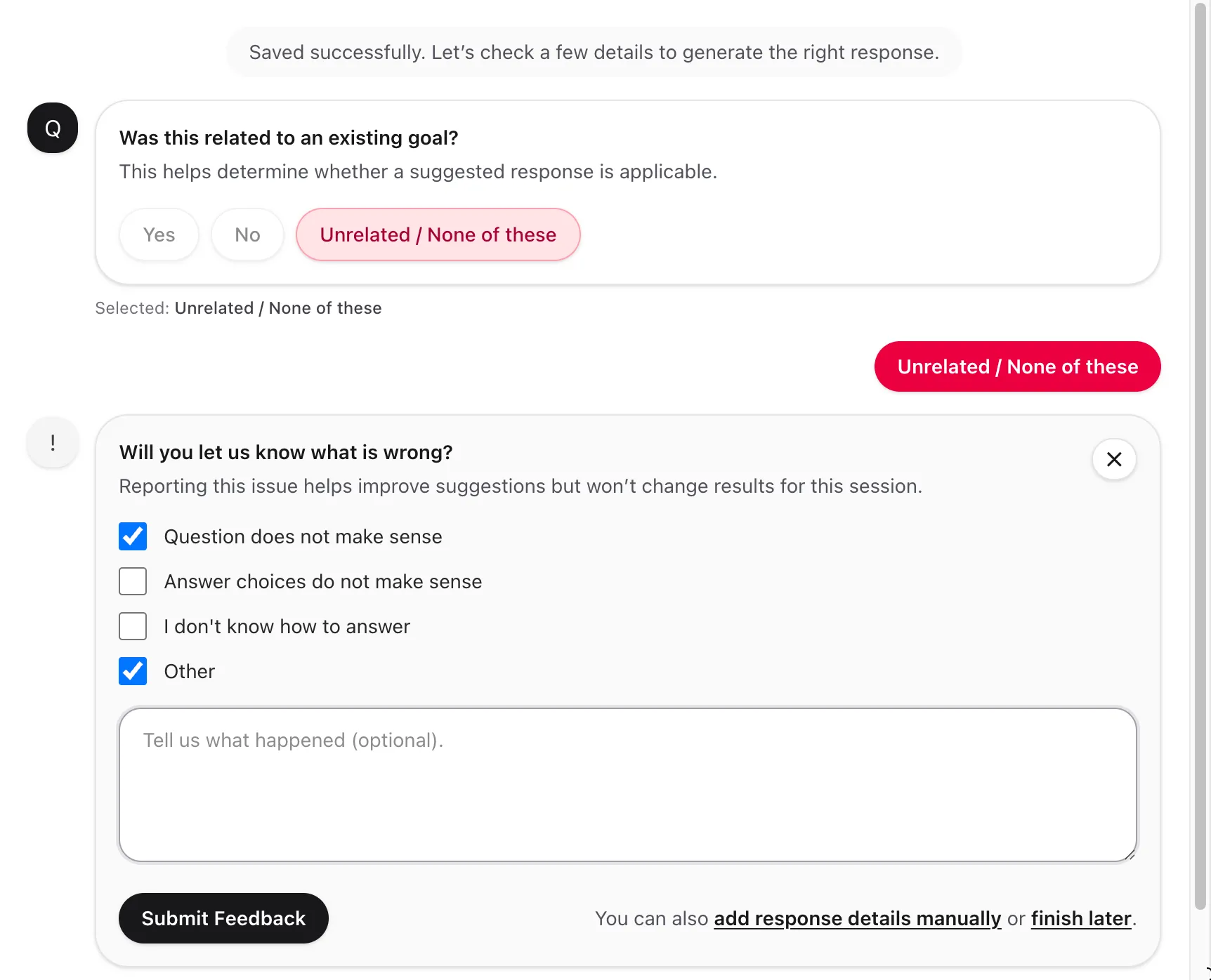 Feedback form in context