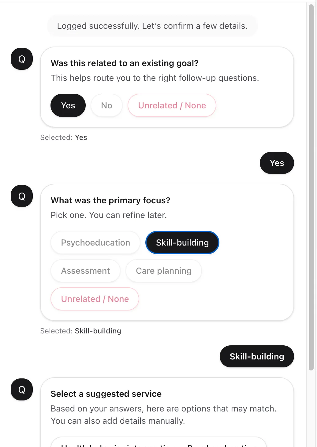 Recreated Q&A chat flow