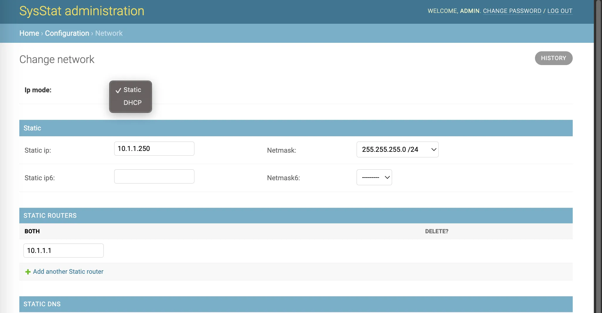 Network configuration — DHCP or manual