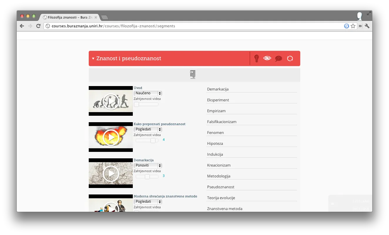 Segment view with its courses