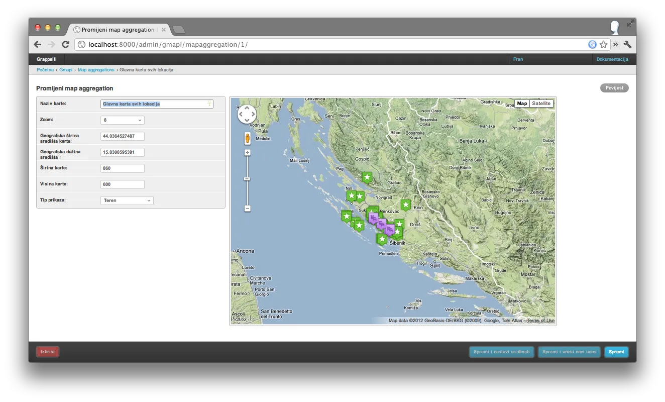 Admin: aggregation map with live preview