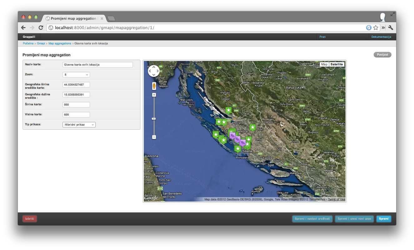 Admin: aggregation map configuration