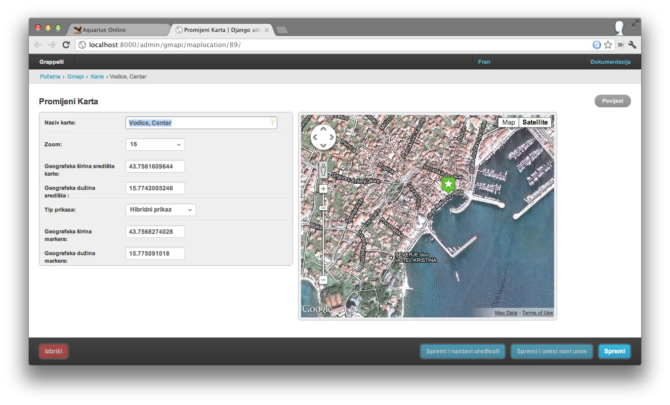 Admin: single-marker map configuration