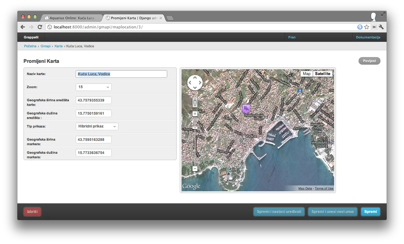 Admin: single-marker map with live preview