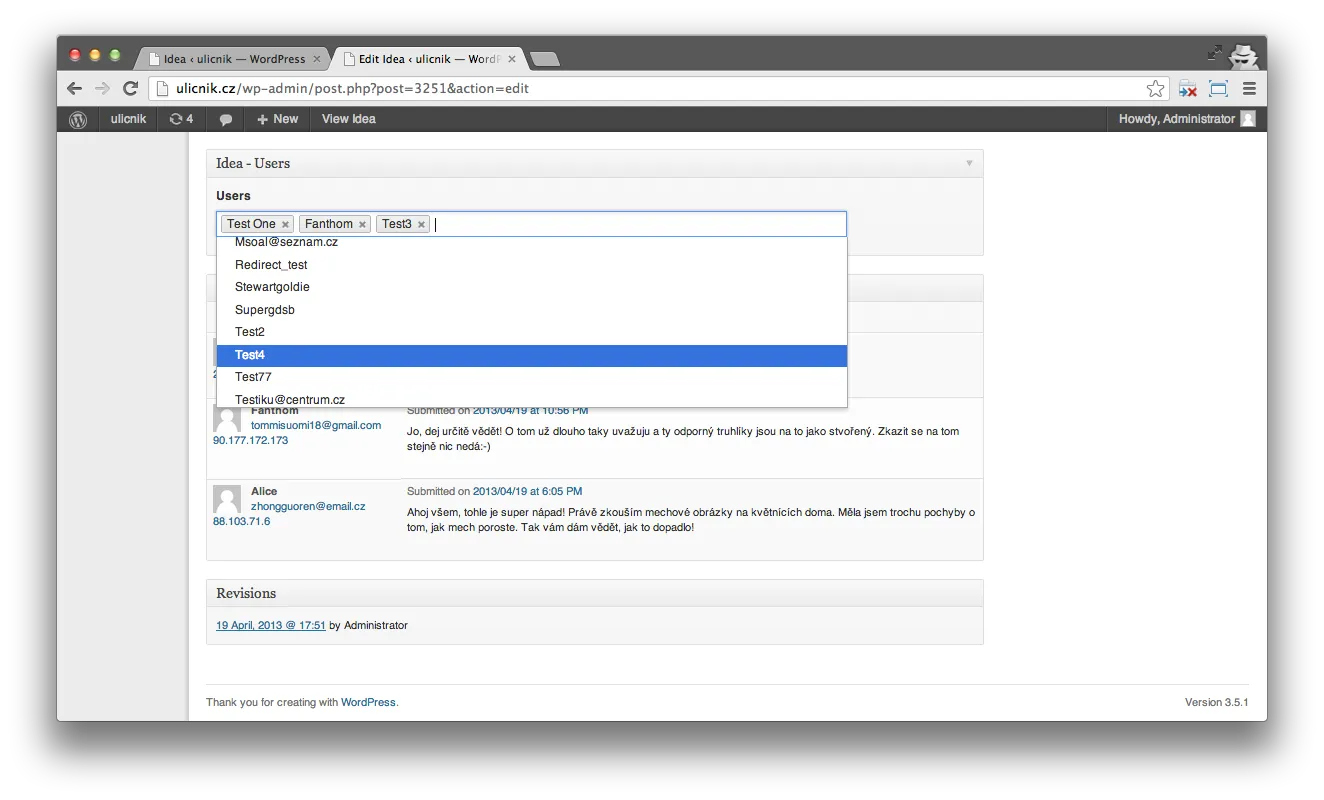 Admin: users picker for task assignment