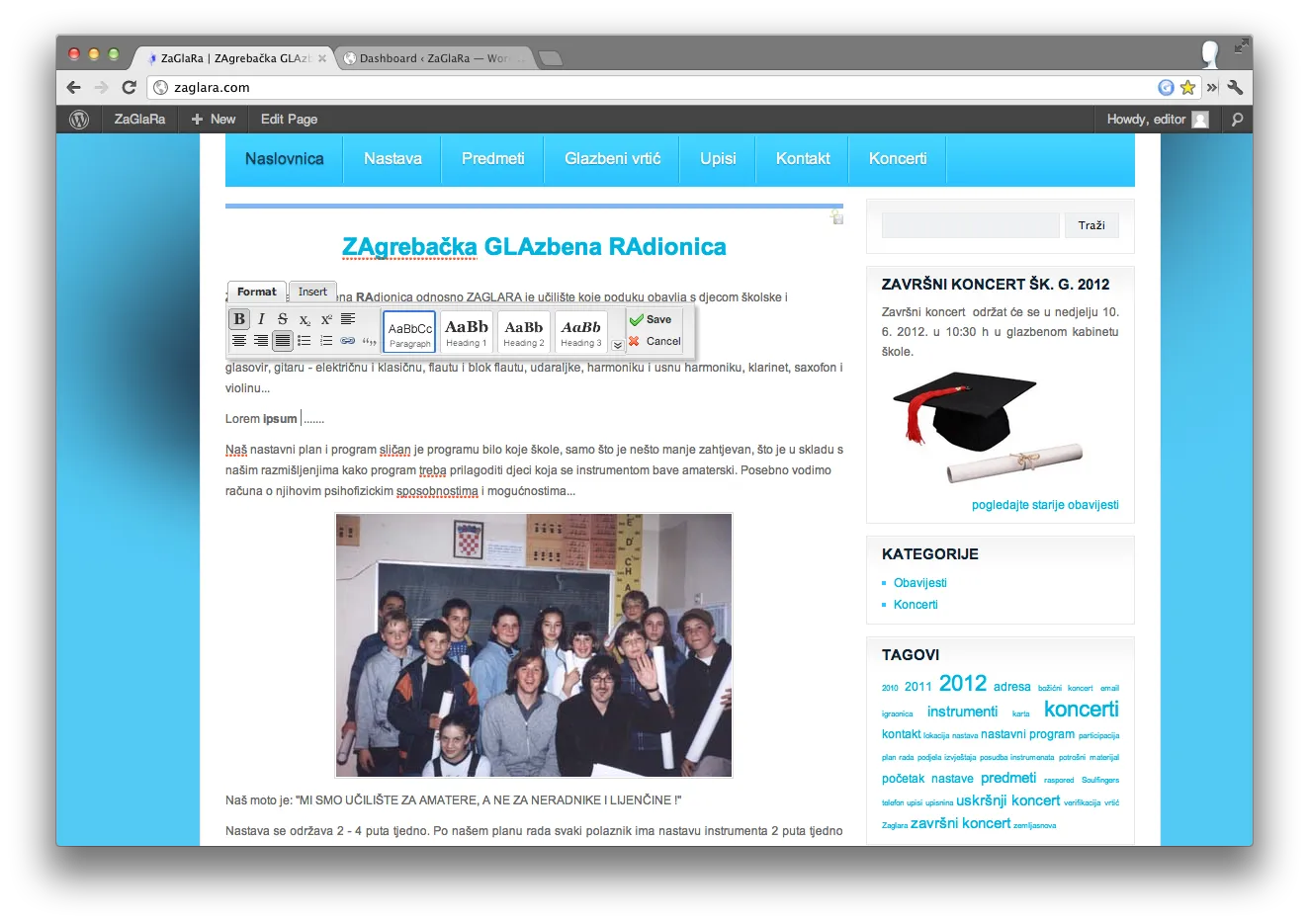 Frontend editing view